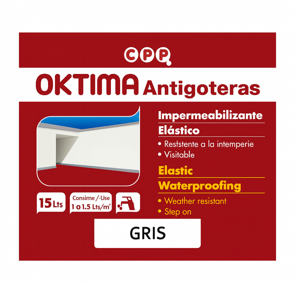 Impermeabilizante elástico exterior 15 l de color gris Oktima1